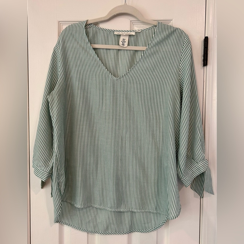 H&M Striped Green and White Top